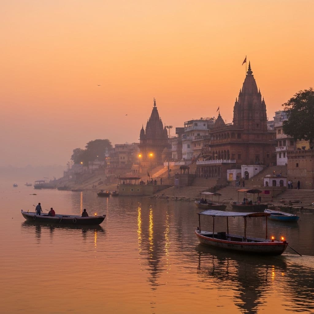 Serene morning view of the Ganges River at Varanasi